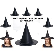 Miraxx Halloween Siyah Renk Parlak Dralon Cadı Şapkası Yetişkin ve Çocuk Uyumlu 6 Adet
