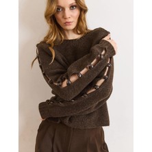 Anbly Collection Yün Karışımlıbisiklet Yaka Kolları Aksesuarlı Yumoş Kadın Kazak