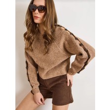 Anbly Collection Yün Karışımlıbisiklet Yaka Kolları Aksesuarlı Yumoş Kadın Kazak