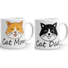 UltraMint Sevimli Kedi Annesi ve Babası Baskılı 2'li Kupa Bardak Seti