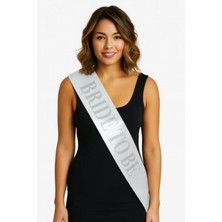 Miraxx Beyaz Saten Üzerine Kalın Gümüş Yazılı Bride To Be Kuşağı 10 cm Genişlik