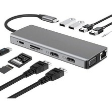 Delixa 12IN1 Dock Station 2 Adet HDMI Uyumlu 1000 Mbps 4K USB C Adaptörü USB 3.0 VGA RJ45 Pd Için Macbook P