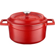 Delixa Metal Spring Serisi - Döküm Tencere, Yuvarlak, 20 Cm, Mat Emaye, Parlak Siyah Taban, Kırmızı