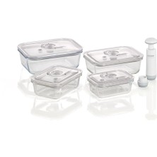 Delixa 1197 Vacuboxx E-Set Vakum Kabı, 4 Adet, Vakumlu El Pompası ve Adaptör Dahil, Bpa Içermez