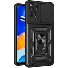 Delixa Ehr. Redmi Note 11 Pro 4g Uyumlu Kamera Korumalı Sürgülü Yüzüklü Standlı Tank Kılıf (Siyah)
