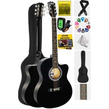 Delixa RG-540BK Kaliteli Kesik Kasa Siyah 40 Inç Akustik Gitar Seti 4/4 Yetişkin