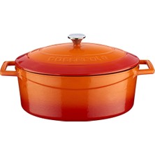 Delixa Metal Oval Döküm Tencere, 27 Cm, 3.91 L Hacim, Turunucu