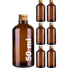 Delixa 50 cc Metal Gold Kapaklı Hediyelik Shot Şişesi 50 ml Kolonya Koku Süs Küçük Amber Cam Şişe 6 Adet