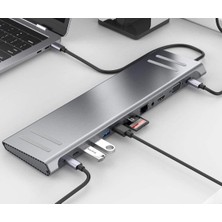 Delixa 14IN1 Type-C To Dock Istasyonu 14'ü 1 Arada HDMI VGA Pd(3.0), 4 * Usb, 2 * USB C, 10 / 100M Gigabit