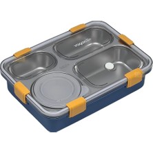 Delixa Bento 850ML Lunchbox Tek Katlı 4 Bölmeli ve Kaseli Çelik Sefer Tası Yemek (Lacivert)