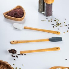 Delixa Mıen 3 Parça Mini Silikon Kaşık Spatula Fırça - Yanmaz Yapışmaz Hazırlık Seti - 23 cm