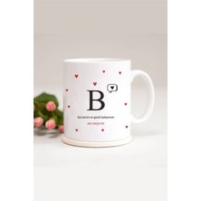 UltraMint Kalp Detaylı B Harfli Baskılı Şık Kupa Bardak