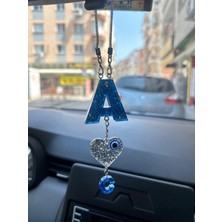 UltraMint Mavi Simli Gümüş Renk Kalpli Epoksi Dikiz Aynası Süsü