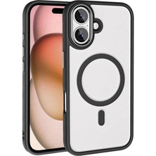 Delixa ile Uyumlu iPhone 16 Kılıf Wireless Şarj Özellikli Krom M-Safe Silikon Kapak Siyah