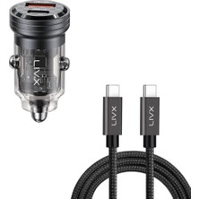 Delixa Transparent 45W Pd/qc Mini Araç Şarj Cihazı ve 1 Metre Hızlı Şarj ve Data Kablosu L35 - Tct-01