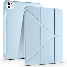 Delixa ile Uyumlu iPad Pro 11 2024 Kılıf Tri Folding Kalem Bölmeli Standlı Kılıf Mavi