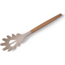 Delixa Bambu Saplı Silikon Makarna Servis Kaşığı – Isıya Dayanıklı, Yapışmaz, 3 Renk Seçenekli, 27CM – Uzun