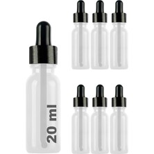Delixa 20 ml Metal Kapaklı Damlalık Dropper Şişesi Serum 20 cc Cam Şişe 6 Adet (Siyah Kapak, Şeffaf)
