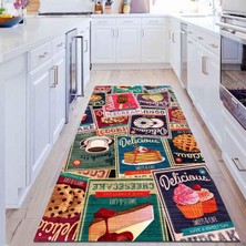 Delixa Latte Dizayn Krizan Kadife Pamuk Tabanlı Yıkanabilen Kaydırmaz Antibakteriyel Mutfak Halısı 120X180