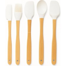 Delixa 5’li Silikon Spatula Seti Bambu Saplı Mutfak Gereçleri Isıya Dayanıklı Yapışmaz Hamur Karıştırıcı Pa