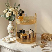 Delixa 2 Katlı Makyaj Organizeri Kozmetik Aksesuar Düzenleyici Kozmetik Vitrini Yuvarlak (Amber Sarı)