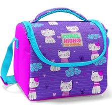 Delixa High Kız Çocuk Mor Pembe Kedi Okul Beslenme Çantası - Isı Yalıtımlı