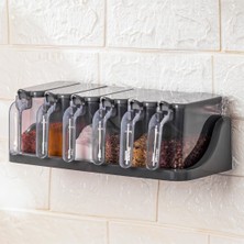 Delixa 1182 6 Lı Standlı Kendinden Yapışkanlı Kapaklı Kaşıklı Baharatlık Takımı - Baharatlık - Antrasit