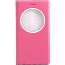 Delixa Aksesuarcim Zenfone 3 ZE552KL Kılıf Kapaklı Iç Kısım Silikonpencereli Koruma Kap Pembe Açık