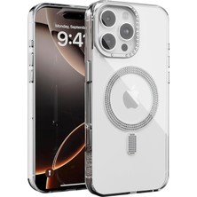 Delixa iPhone 15 Pro Max ile Uyumlu Şeffaf Taşlı Mag-Safe Kılıf – Sert Mika Sararmaz Kılıf, N52 Güçlü Mıkna