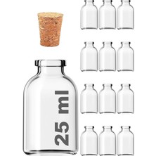 Delixa Şeffaf 25 ml / 25 cc Mantar Tıpalı Boş Cam Şişe 12 Adet