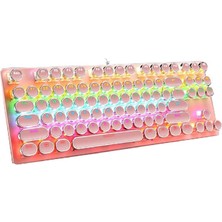 Delixa Leaven K550 Kablolu Pembe Klavye Daktilo Tarzı Su Geçirmez LED Rgb Gökkuşağı Renler Mekanik Işıklı K