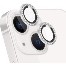 Delixa Kzy Iletişim iPhone 13 Taşlı Tasarım Temperli Cam Kamera Lens Koruyucu - Gümüş