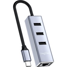 Delixa Veggieg USB Type-C To 100MBPS Ethernet Çevirici ve 3 Portlu USB Hub Çoklayıcı