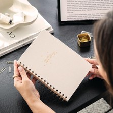 Delixa Paperora A5 Spiralli Sert Kapak Keten Noktalı Tarihsiz Not Defteri Krem