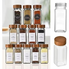 Delixa Orret Home 12'li Bambu ve Akasya Kapaklı Cam Baharatlık Seti 120 ml - Doğal Ahşap Kapaklı, Şeffaf Ca