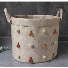 Epilons Katlanabilir Çok Amaçlı Ponponlu Yuvarlak Düzenleyici Saklama Kutusu Organizer Keçe (Maxi Boy) - 03