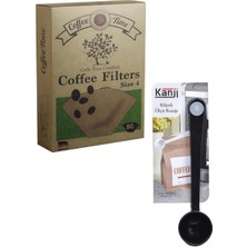 Delixa Coffee Time Filtre Kahve Kağıdı 1/4 4 Numara 80'li Paket + Kanji Klipsli Çay Kahve Ölçü Kaşığı - Siy
