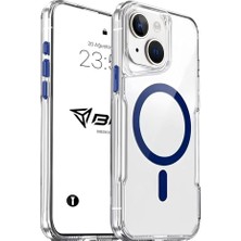 Delixa Babilden iPhone ile Uyumlu Şeffaf Sert Mika Sararmaz Renkli Magsafe Kılıf (Lacivert, iPhone 15)