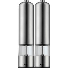 Delixa Sılıt Tuz ve Karabiber Değirmeni Elektrikli Set 2 Parça | Paslanmaz Çelik | Seramik Değirmen - Öğütm