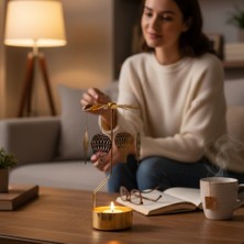 Keyfim Shop Isı Ile Dönen Dekoratif Daldaki Kuş Tasarımlı Metal Tealight Mumluk