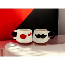 UltraMint 3D Kabartmalı Bıyık ve Dudak Figürlü El Yapımı 2'li Kupa Seti