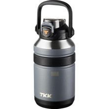 Delixa Tkk Büyük Boy 1000ML Pipetli/pipetsiz Kullanım Askılı Paslanmaz Çelik Termos Matara (Siyah)