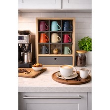 Ediz Ahşap 9 Gözlü Minimal Çekmeceli Mutfak Kahve Köşesi Fincan Rafı Düzenleyicisi