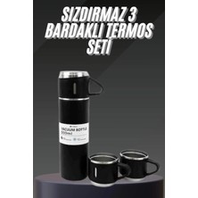 Epilons Termos Seti Paslanmaz Çelik 3 Bardaklı Vakumlu Termos Set 500 ml 12 Saate Kadar Isı Koruma