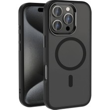 Delixa ile Uyumlu iPhone 16 Pro Max Kılıf M-Safe Şarj Özellikli Parlak Kamera Çerçeveli Kost Kapak Siyah