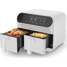 Delixa Groove Max Xxl 1800W (4lt+4lt) 8lt Çift Hazneli Airfryer Air Fryer Yağsız Sıcak Hava Fritözü Beyaz