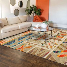 Delixa Latte Dizayn Crocus Desenli Pamuk Tabanlı Yıkanabilen Kaydırmaz Antibakteriyel Salon Halısı 140X200