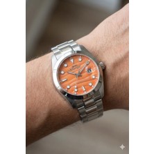 Slazenger 41MM, Rolex Tasarım Erkek Kol Saati | Turuncu Kadran, Gümüş Renk Çelik Kordon, Takvimli Mekanizma,