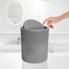 Şık Çizgili Yuvarlak Kapaklı Çöp Kovası, Banyo ve Mutfak Için Ideal