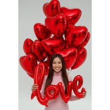 Baloncu Dede 6 Kalpli Folyo Balon Love Folyo Balon Romantik Yemek Seti Helyum Uyumlu Balon Sevgililer Günü